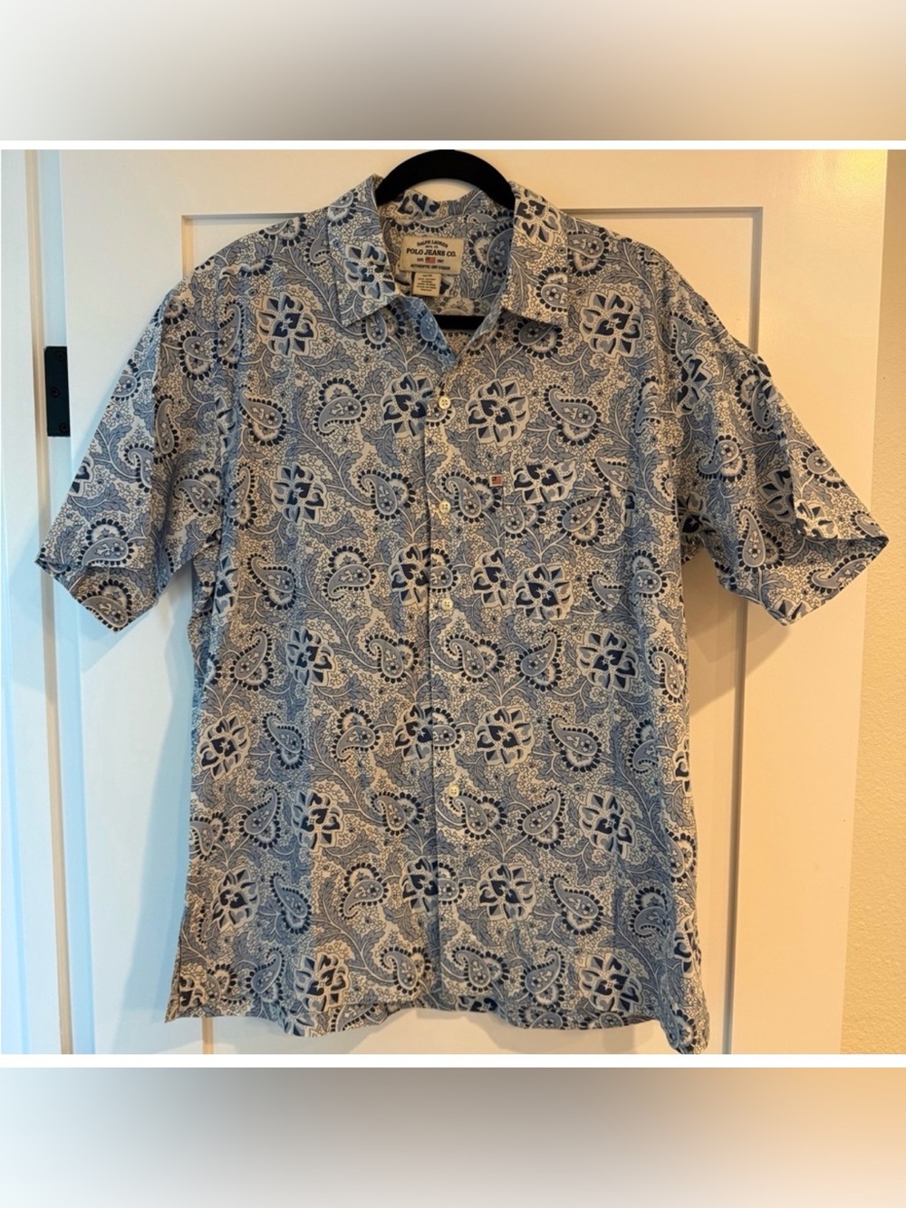 Vintage Ralph Lauren Polo Jeans Co Paisley Shirt Blue Cotton Button Up M